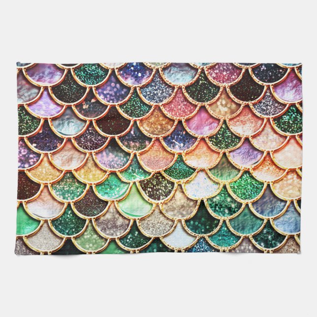 Luxury Glitter Mermaid Scales - Multicolor Tea Towel (Horizontal)