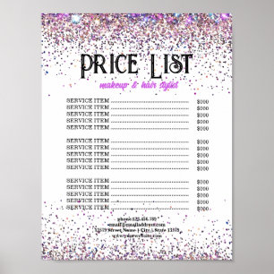 Luxury Glitter Price List Makeup & Hair Stylists Poster