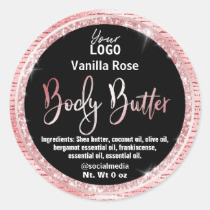 Luxury Glitter Rose Gold Black Body Butter Labels