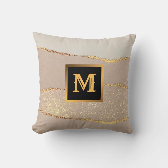Luxury Glitter Rose Gold Monogrammed Cushion (Front)