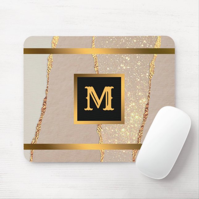 Luxury Glitter Rose Gold Monogrammed Mouse Pad (With Mouse)