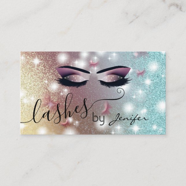Luxury glittery sparkling butterfly lashes makeup business card (Front)
