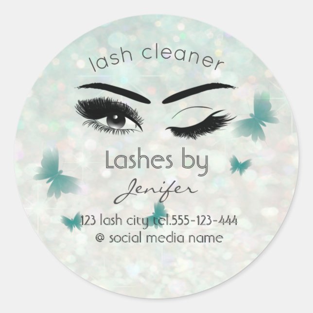 Luxury glittery wink lash extension lash cleaner classic round sticker (Front)