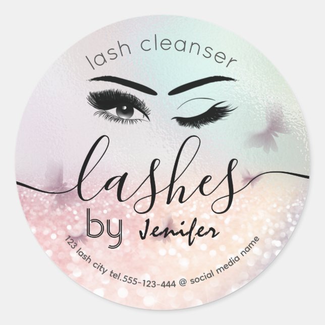 Luxury glittery wink lash extension lash cleasner  classic round sticker (Front)