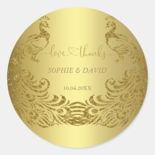 Luxury Gold Abstract Peacock Wedding Classic Round Sticker