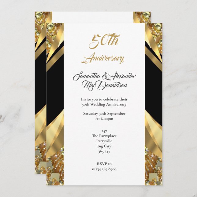 Luxury gold and black 50th  wedding anniversary invitation (Front/Back)