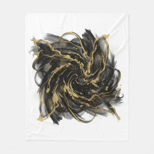 Luxury Gold and Black Abstract Marble Ink Flow Fleece Blanket