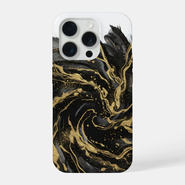Luxury Gold and Black Abstract Marble Ink Flow iPhone Case (Back)