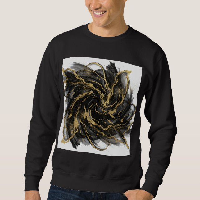 Luxury Gold and Black Abstract Marble Ink Flow Sweatshirt (Front)