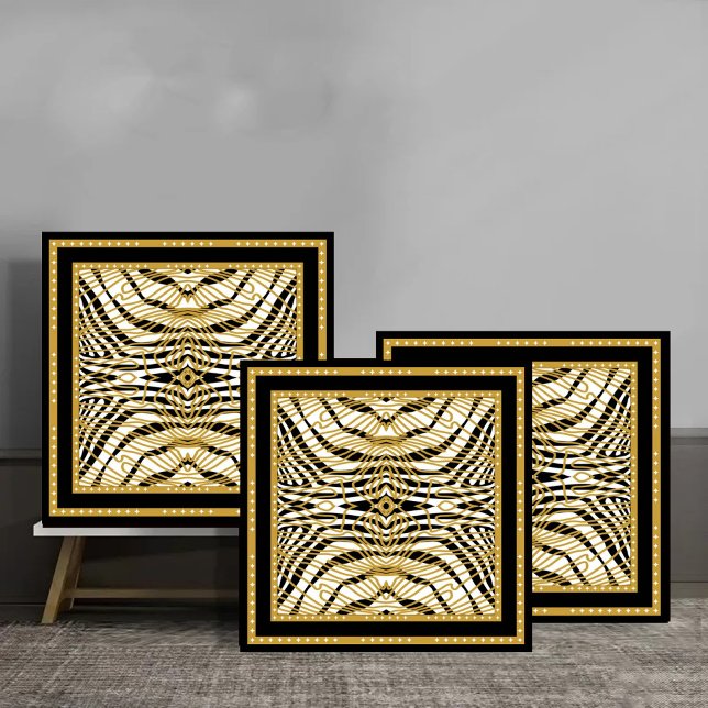 Luxury Gold and Black Abstract Zebra Pattern Ceramic Tile (Creator Uploaded)