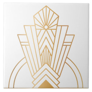 Luxury Gold and Black Art Deco Sunburst Emblem Ceramic Tile