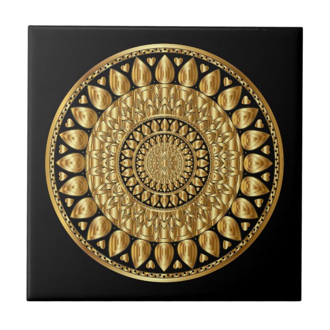 Luxury Gold And Black Artistic Pattern Round Ceramic Tile (Front)