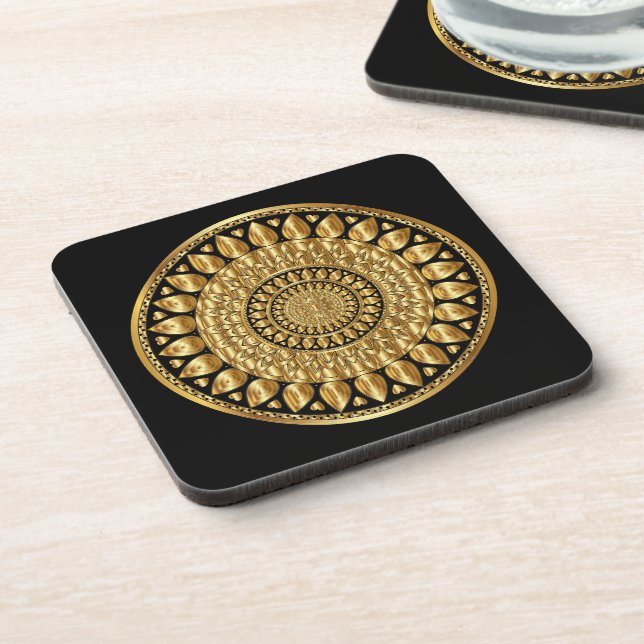 Luxury Gold And Black Artistic Pattern Round Coaster (Left Side)