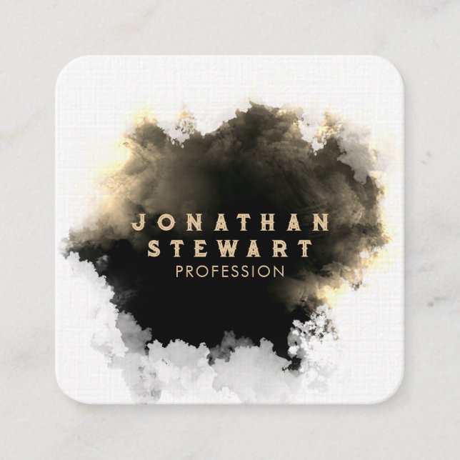 Luxury Gold and Black Brushstroke Abstract Square Business Card (Front)