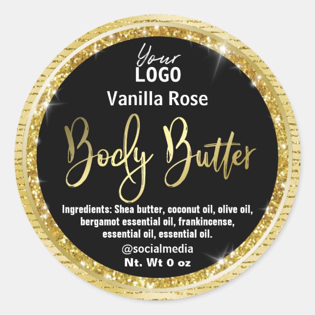 Luxury Gold And Black Glitter Body Butter Labels (Front)