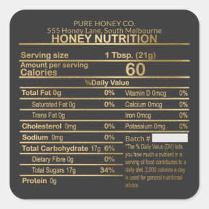 Luxury Gold And Black Honey Nutritional Label