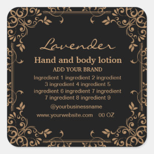 Luxury gold and black ingredients rectangular squ square sticker