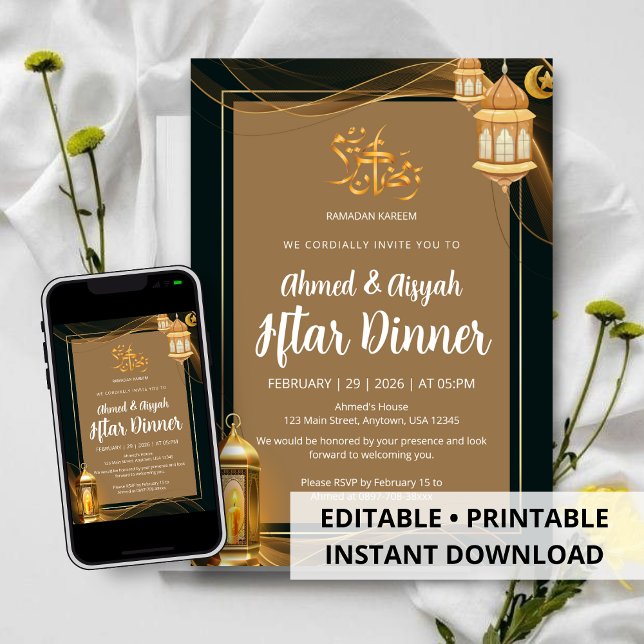 Luxury Gold and Black Islamic Iftar Dinner Invitation (Creator Uploaded)