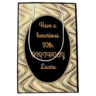 Luxury Gold and Black Personalised 30th Birthday Medium Gift Bag
