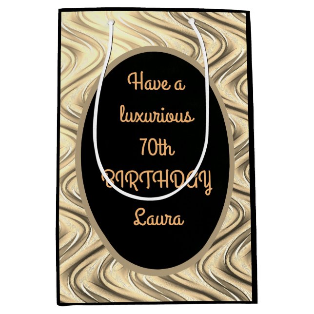 Luxury Gold and Black Personalised 70th Birthday Medium Gift Bag (Front)