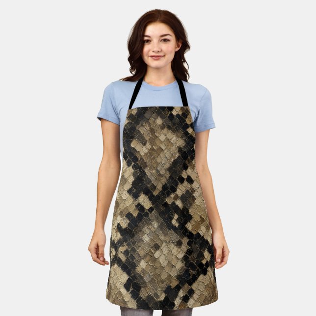 Luxury Gold and Black Snake Skin Pattern Apron (Worn)