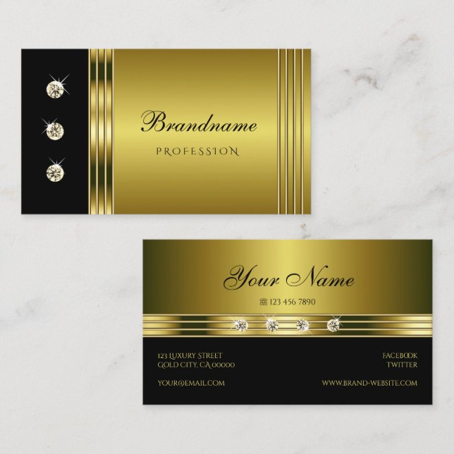 Luxury Gold and Black with Luminous Rhinestones Business Card (Front/Back)