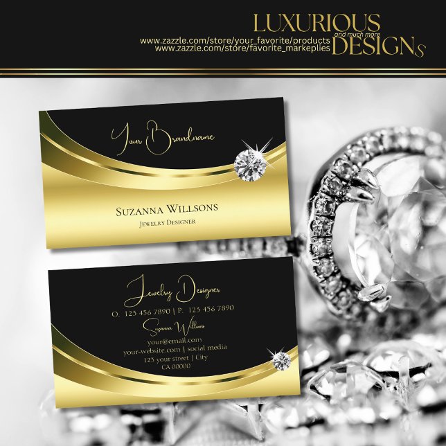 Luxury Gold and Black with Sparkle Diamond Modern Business Card (Creator Uploaded)