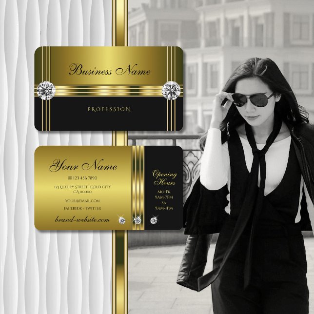 Luxury Gold and Black with Sparkling Diamonds Business Card (Creator Uploaded)