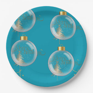 Luxury Gold and Blue Christmas Paper Plate