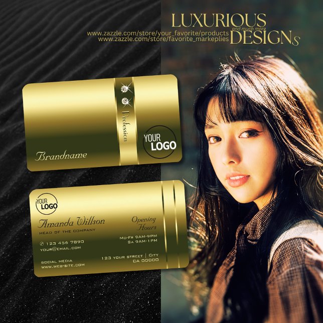 Luxury Gold and Bright Shimmering Jewels add Logo Business Card (Creator Uploaded)
