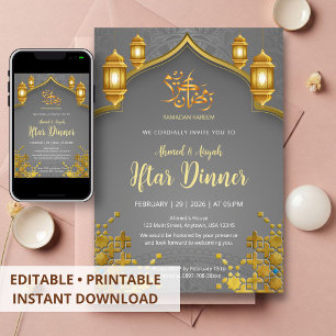 Luxury Gold and Charcoal Grey Iftar Dinner Invitation