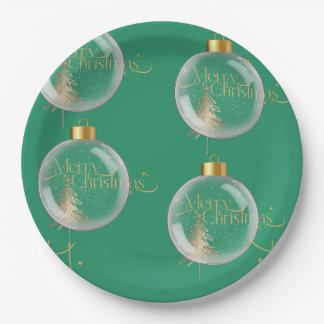 Luxury Gold and Green Christmas Paper Plate