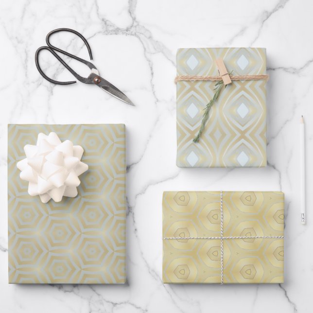 Luxury Gold and Ivory Patterned  Wrapping Paper Sheet (Front)