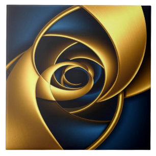 Luxury Gold and Navy Blue Spiral Abstract  Elegant Ceramic Tile