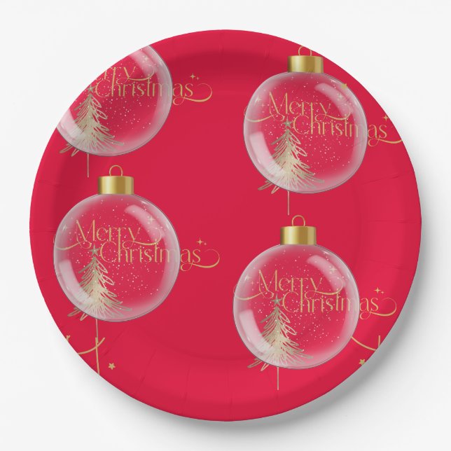 Luxury Gold and Red Christmas Paper Plate (Front)