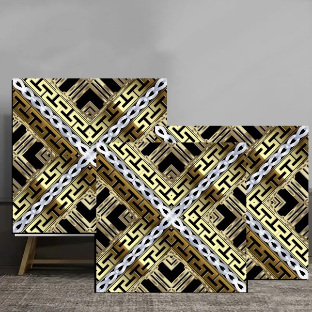 Luxury Gold and Silver Greek Geometric Pattern Ceramic Tile (Creator Uploaded)