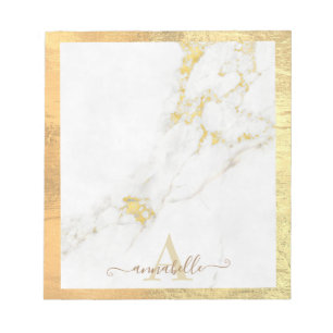Luxury Gold and White Marble Foil Name Monogram Notepad