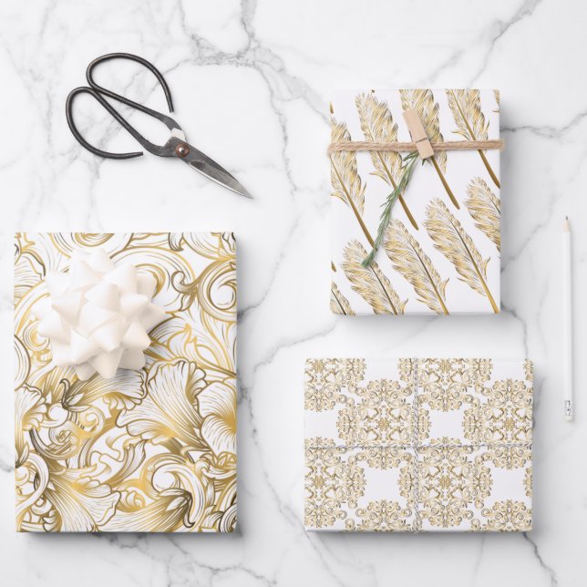 Luxury Gold and White Wrapping Paper Sheet (Front)