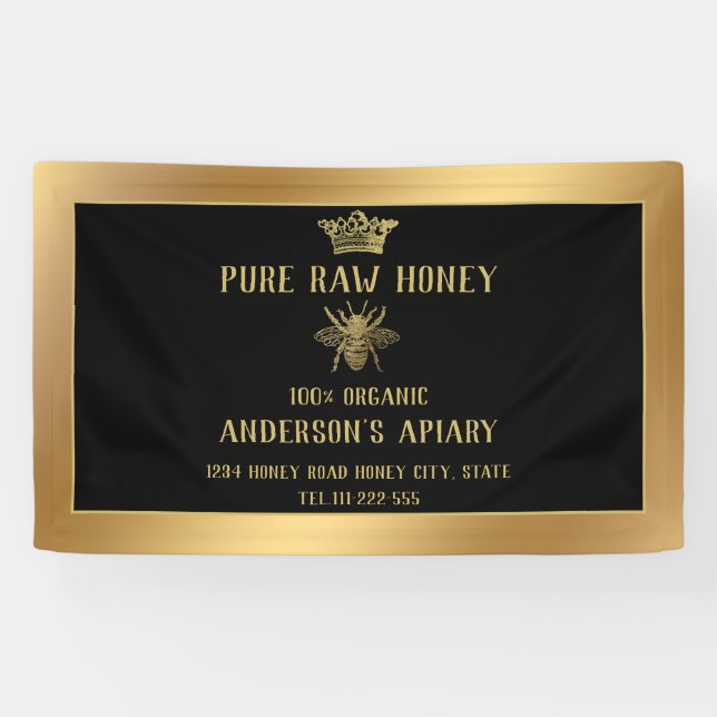 Luxury gold apiary crown honey bee banner (Horizontal)