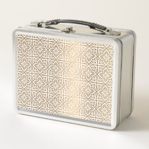 Luxury Gold Arabic Geometric Pattern Metal Lunch  Box