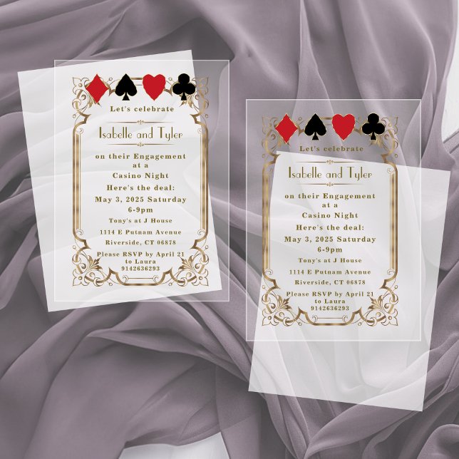 Luxury Gold Art Deco Casino Night Engagement Acrylic Invitations (Creator Uploaded)