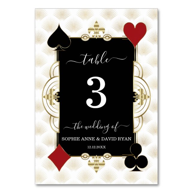 Luxury Gold Art Deco Casino Vegas Wedding  Table Number (Front)