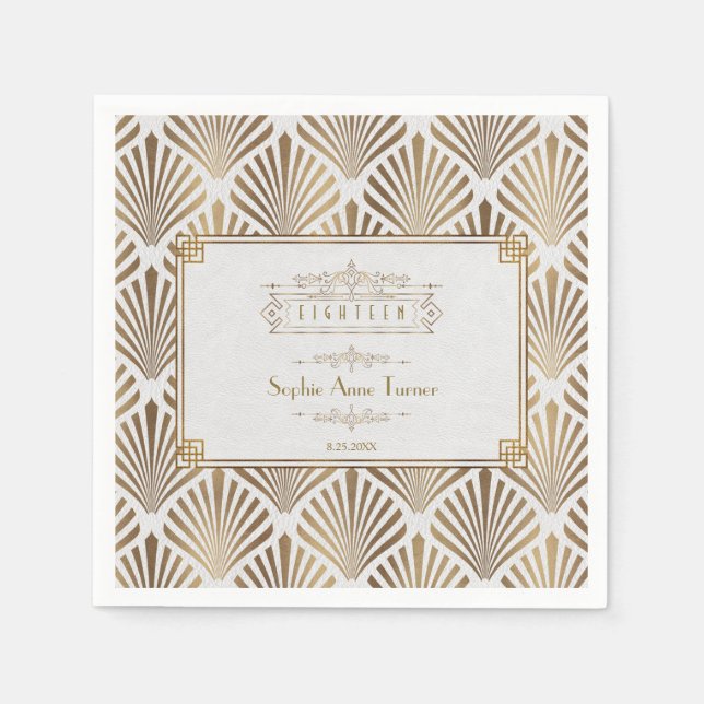 Luxury Gold Art Deco Great Gatsby 18th Birthday Napkin (Front)
