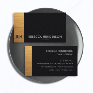 Luxury Gold Bar & Black Leather Monogram Business Card