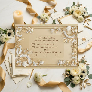 Luxury Gold Baroque Grandeur White Tulips Florals RSVP Card