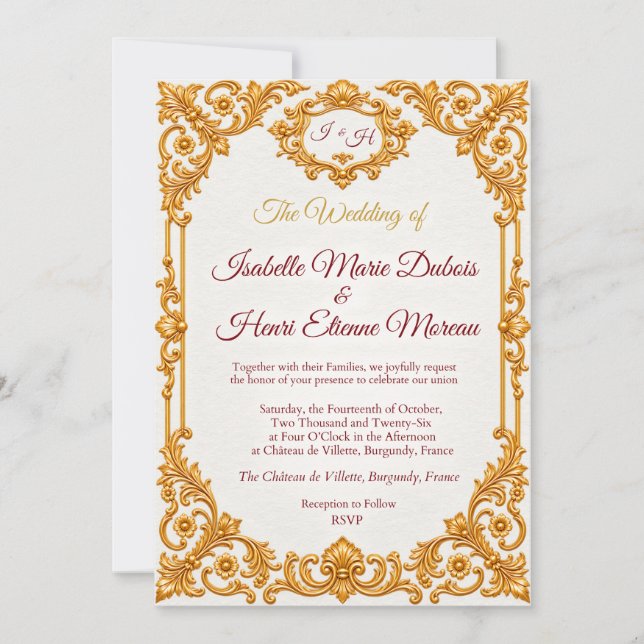 Luxury Gold Baroque Wedding Invitation (Front)