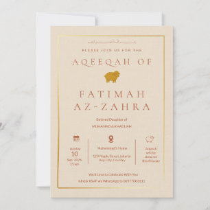 Luxury Gold Beige Islamic Aqeeqah For Baby Girl Invitation