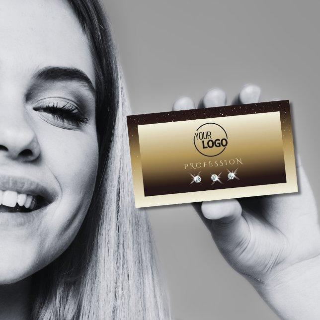 Luxury Gold Beige Ombre Sparkle Diamonds Add Logo Business Card (Creator Uploaded)