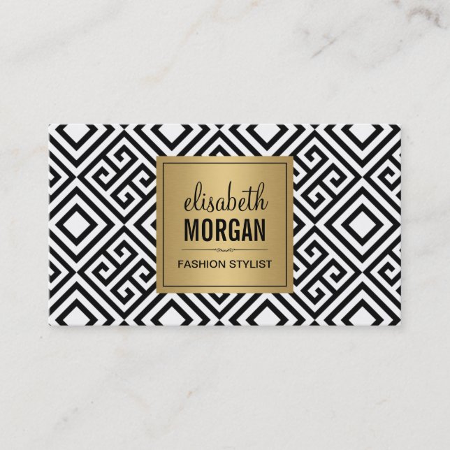 Luxury Gold Black and Abstract Geometric Pattern Business Card (Front)