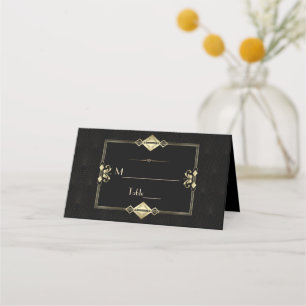 Luxury Gold Black Art Deco 1920s Wedding  Place Card